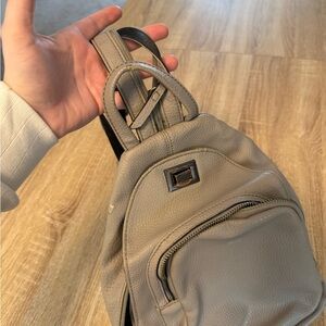 Compact Neutral Leather Mini Backpack